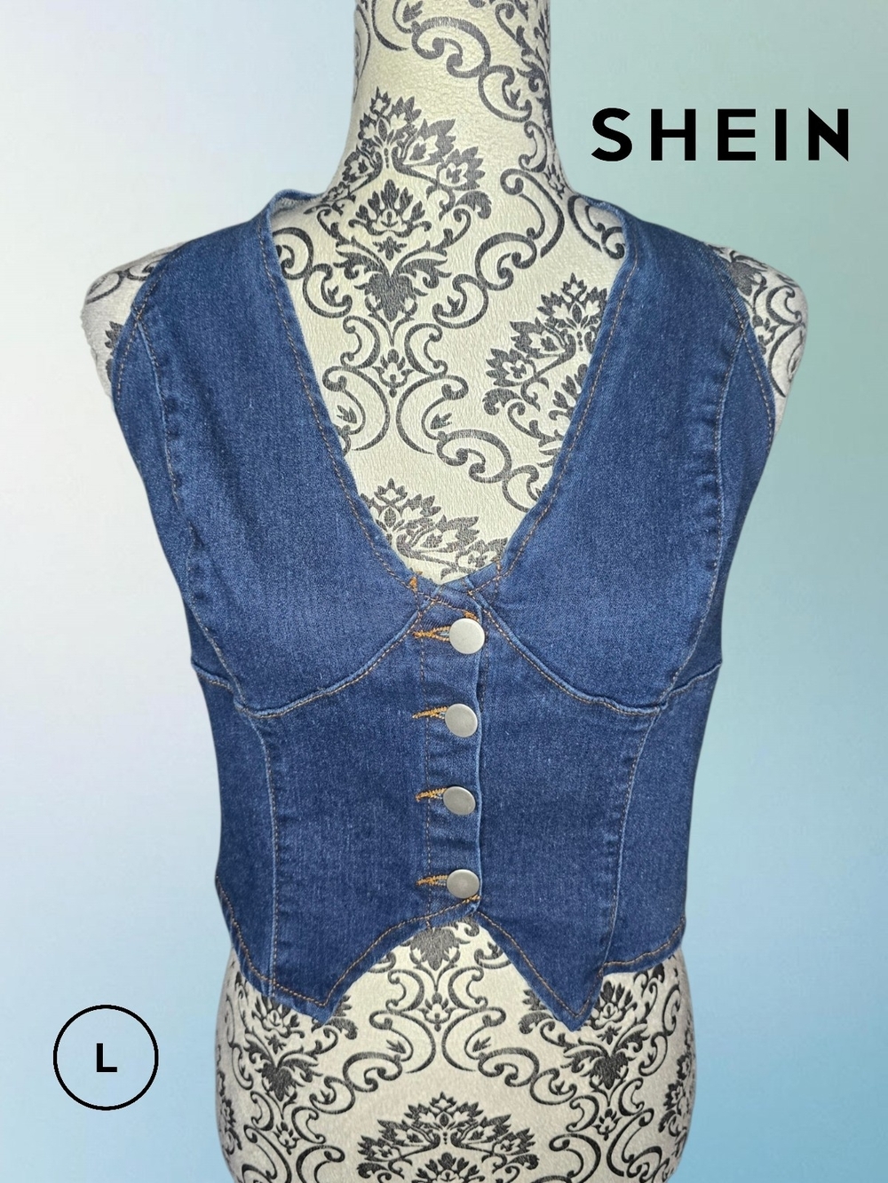 SHEIN Denim Button-Front Halter Vest - Large